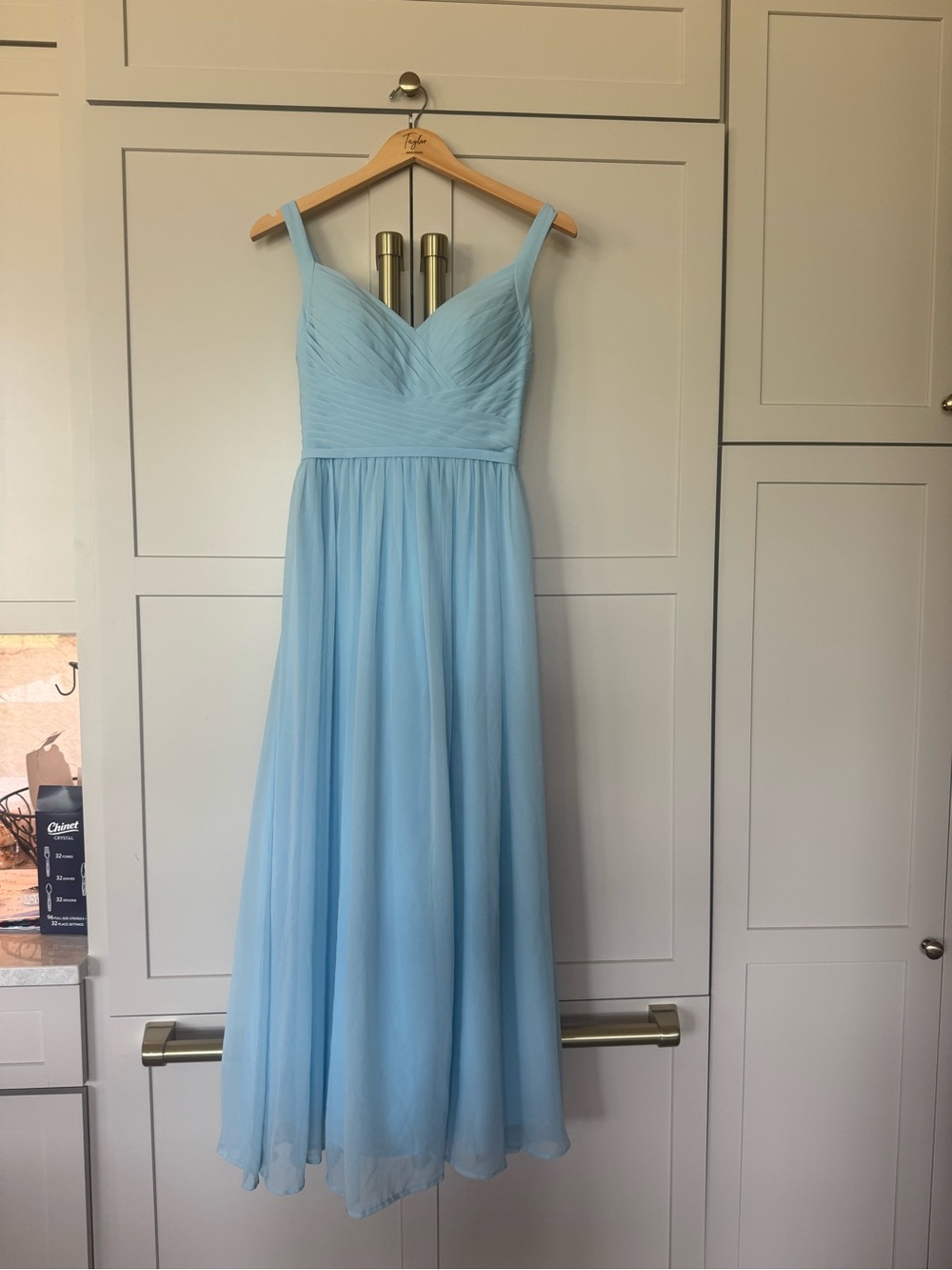 Azazie Light Blue Chiffon V-Neck Maxi Dress